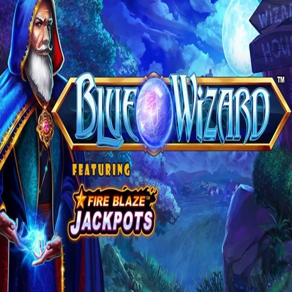 Blue Wizard Fire Blaze Jackpots game by Rarestone Gaming – logo hosted on Kingmaker Casino